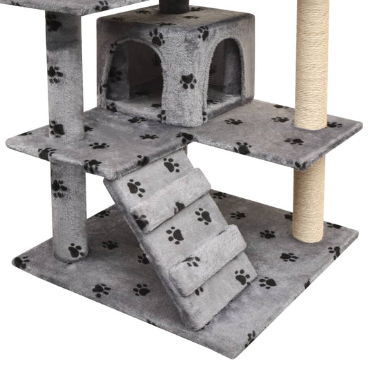 NNEVL Cat Tree with Sisal Scratching Posts 125 cm Paw Prints Grey-1