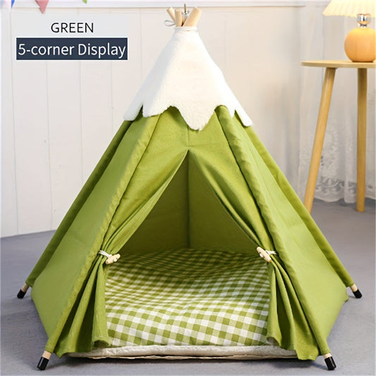 NNETM Wooden Cat Villa Tent with Bed-1