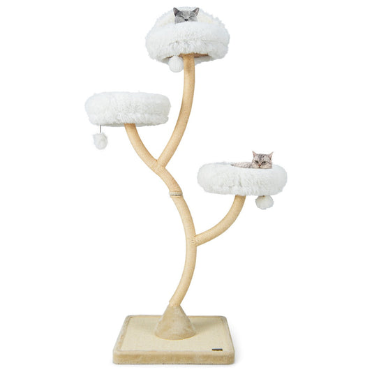 NNECW 178cm Multi-Level Cat Activity Center with 3 Warm Perches for Cat-Beige-1