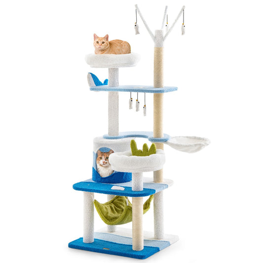 NNECW Multi-level Ocean-themed Cat Tree with Sisal Covered Scratching Posts-1