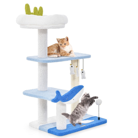 NNECW 3-level Ocean-themed Cat Tree with Sisal Covered Scratching Posts-1