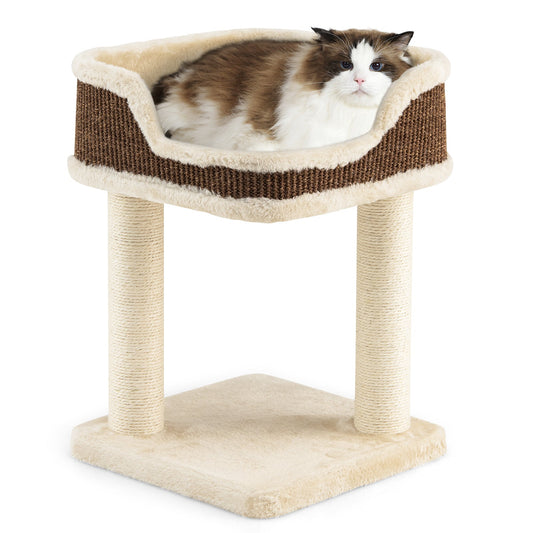 NNECW Compact Cat Tree Tower for Scratching Relaxing & Sleeping-Beige-1