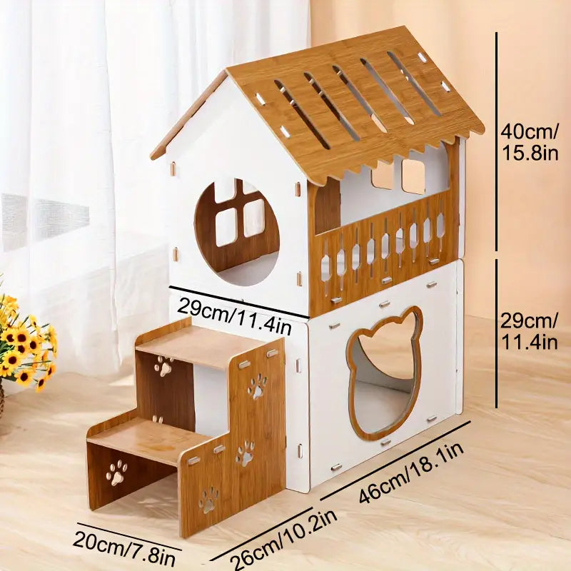 NNETM Villa-Style Cat Scratcher Cardboard House - Plaid Pattern-3