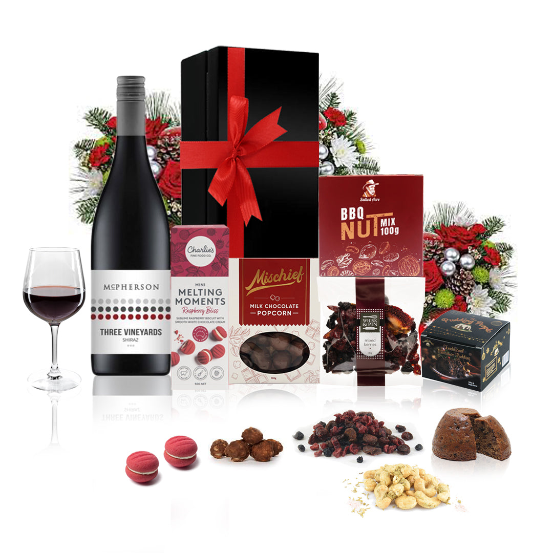 Red Wine, Nibbles & Pudding Gift Hamper