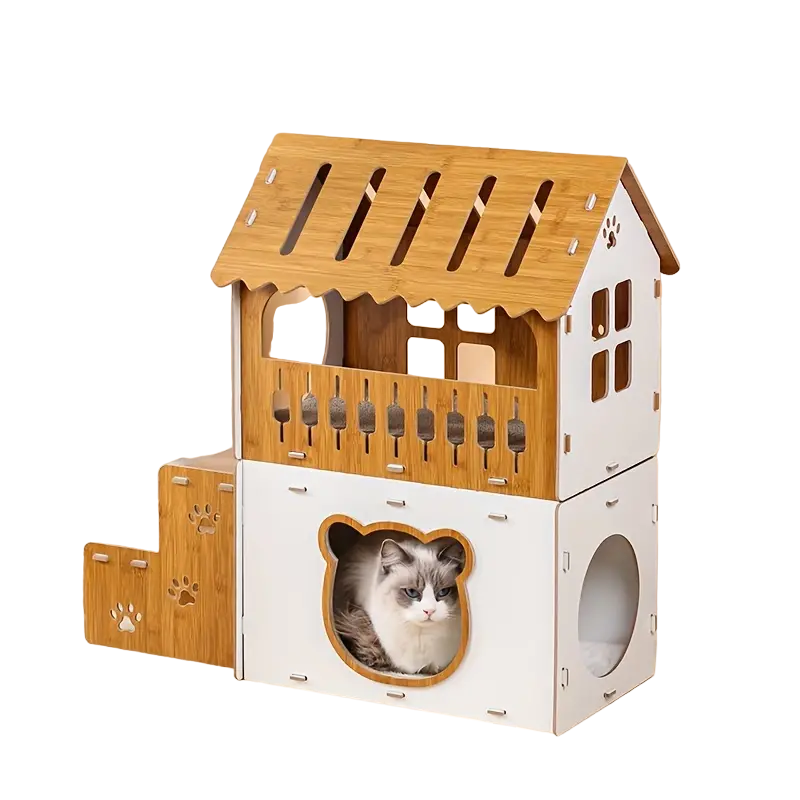 NNETM Villa-Style Cat Scratcher Cardboard House - Plaid Pattern-0