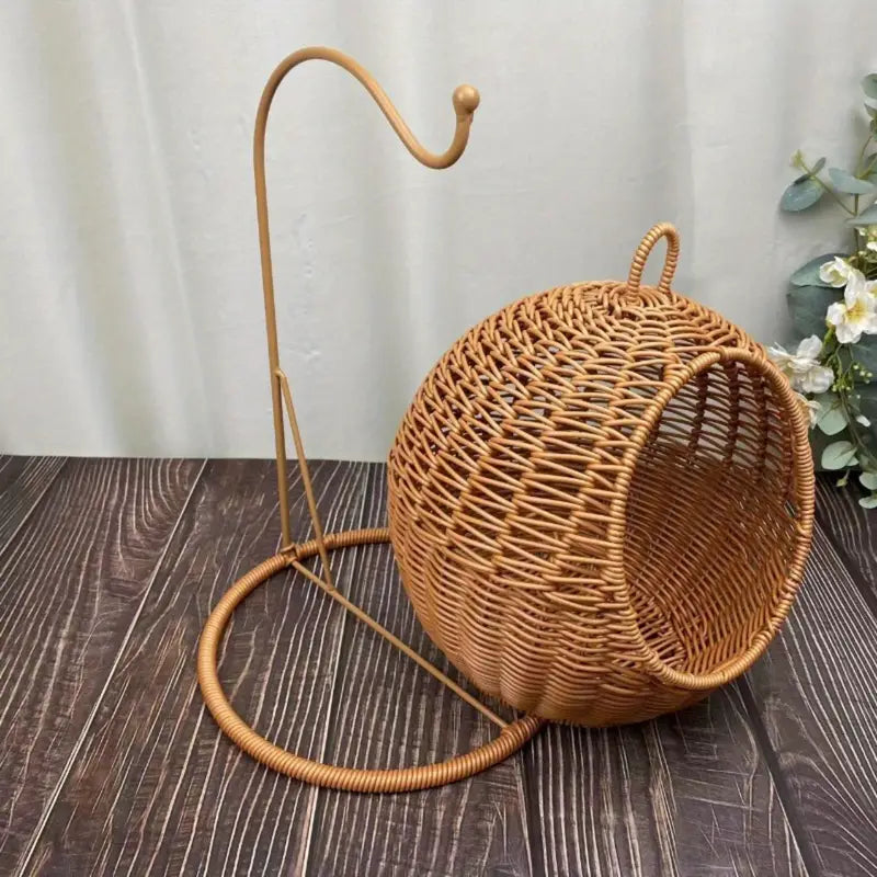 NNETM Imitation Rattan Cat Cage - Hanging Cat Nest with Semi-Enclosed Design-4
