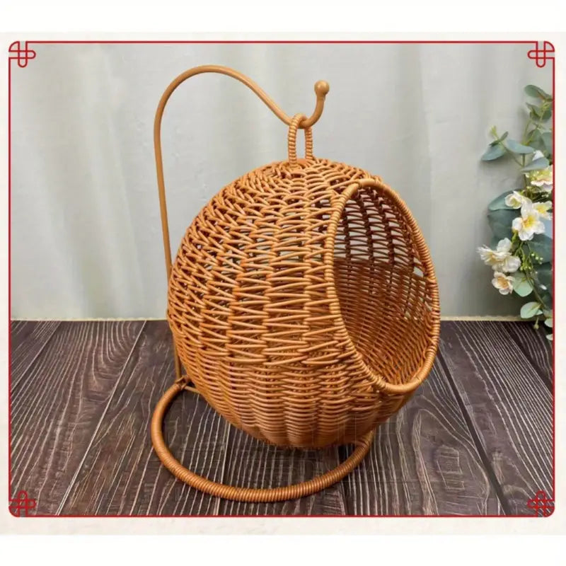 NNETM Imitation Rattan Cat Cage - Hanging Cat Nest with Semi-Enclosed Design-3