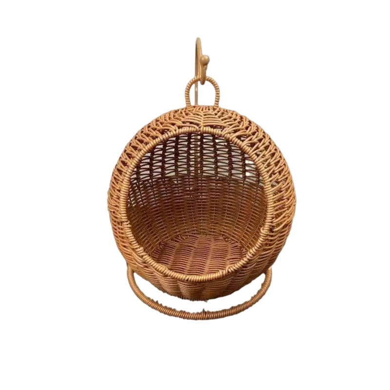 NNETM Imitation Rattan Cat Cage - Hanging Cat Nest with Semi-Enclosed Design-0