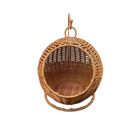 NNETM Imitation Rattan Cat Cage - Hanging Cat Nest with Semi-Enclosed Design-0