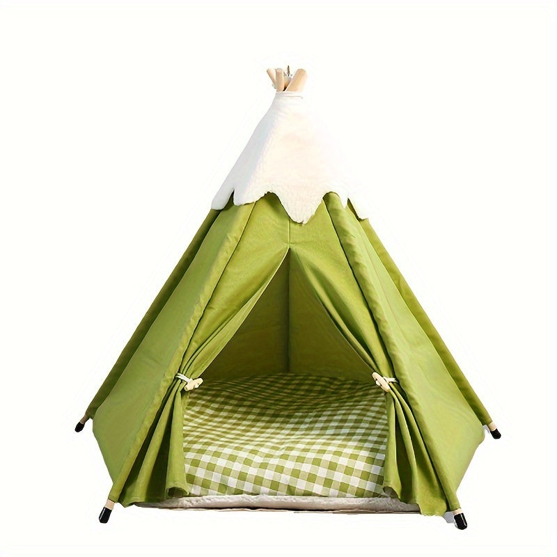 NNETM Wooden Cat Villa Tent with Bed-0