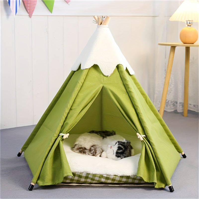 NNETM Wooden Cat Villa Tent with Bed-2