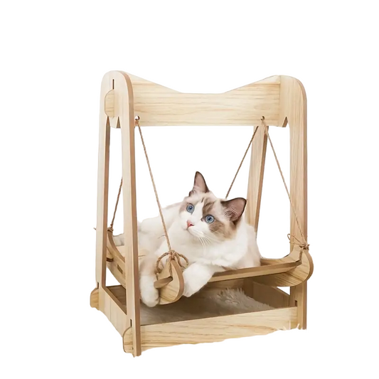 NNETM Wooden Rocking Bed Cat Furniture - Double Layer Cat Hammock-0