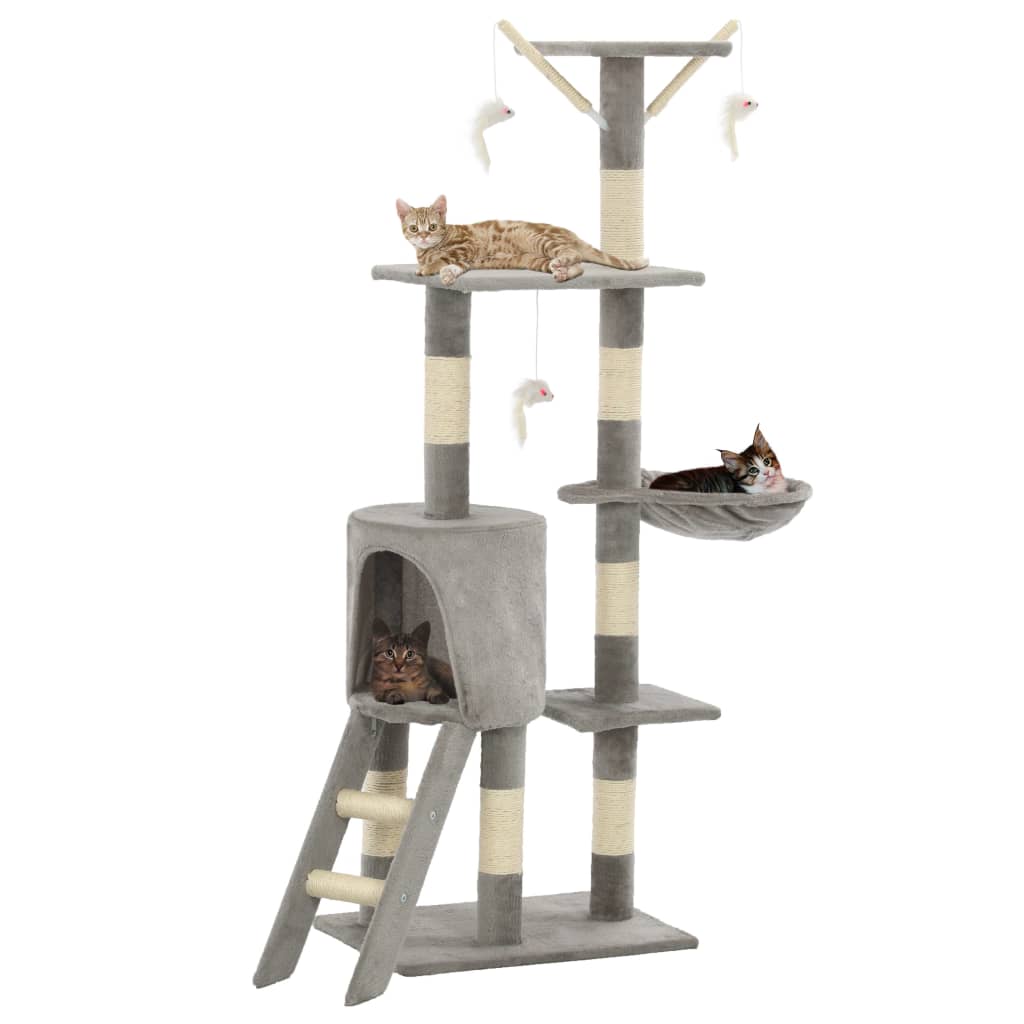NNEVL Cat Tree with Sisal Scratching Posts 138 cm Grey-0