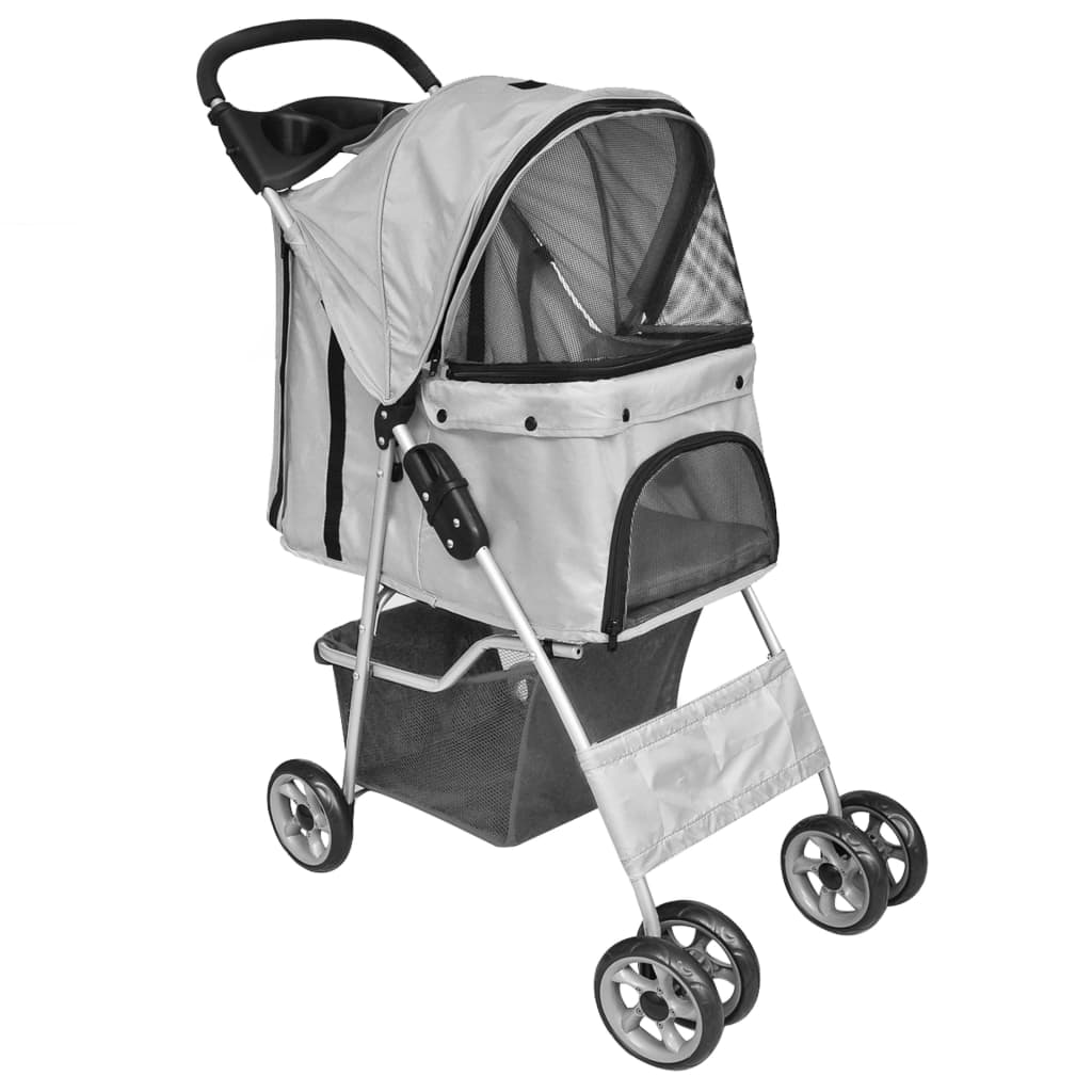 NNEVL Folding Pet Stroller Dog/Cat Travel Carrier Grey-0