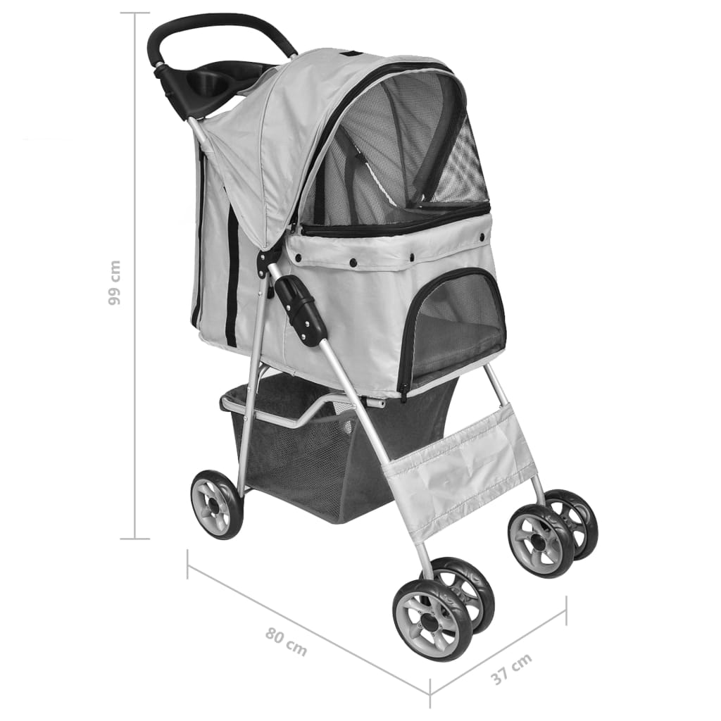 NNEVL Folding Pet Stroller Dog/Cat Travel Carrier Grey-4