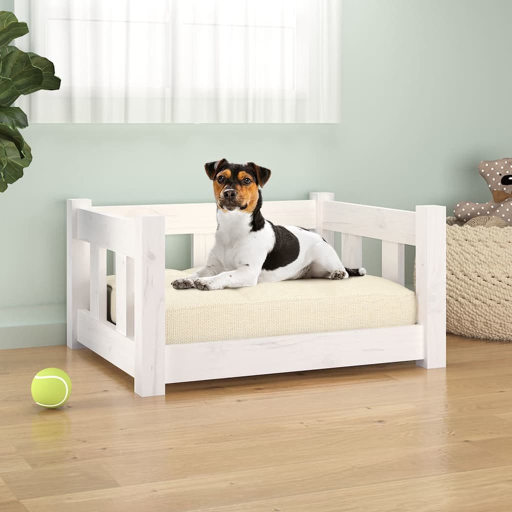 NNEVL Dog Bed White 55.5x45.5x28 cm Solid Wood Pine-0