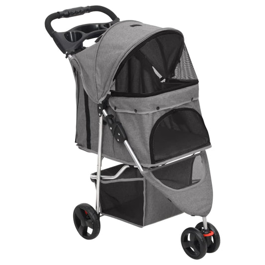 NNEVL Folding Dog Stroller Grey 80x46x98 cm Oxford Fabric-0