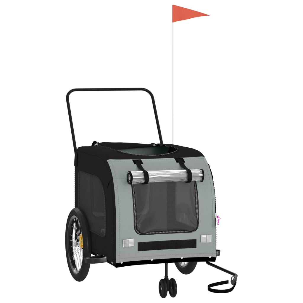 NNEVL Dog Bike Trailer Black and Grey Oxford Fabric and Iron-2