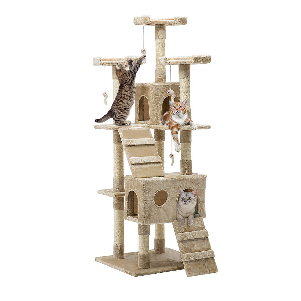NNEDSZ Cat Tree 180cm Trees Scratching Post Scratcher Tower Condo House Furniture Wood Beige-0