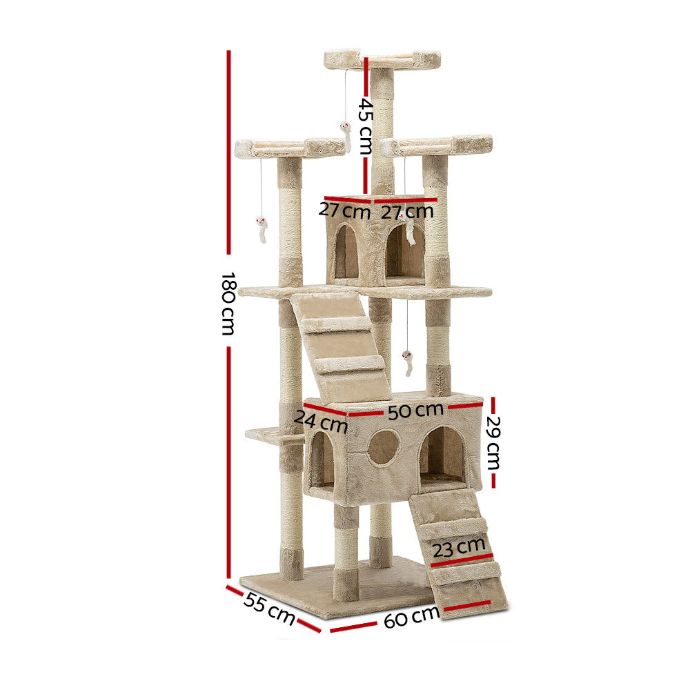 NNEDSZ Cat Tree 180cm Trees Scratching Post Scratcher Tower Condo House Furniture Wood Beige-1