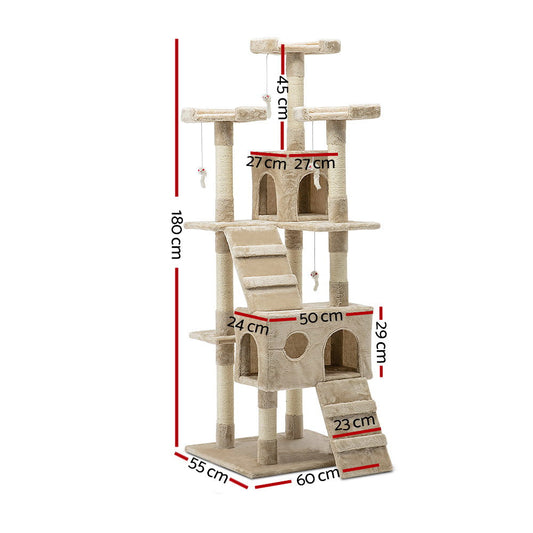 NNEDSZ Cat Tree 180cm Trees Scratching Post Scratcher Tower Condo House Furniture Wood Beige-1