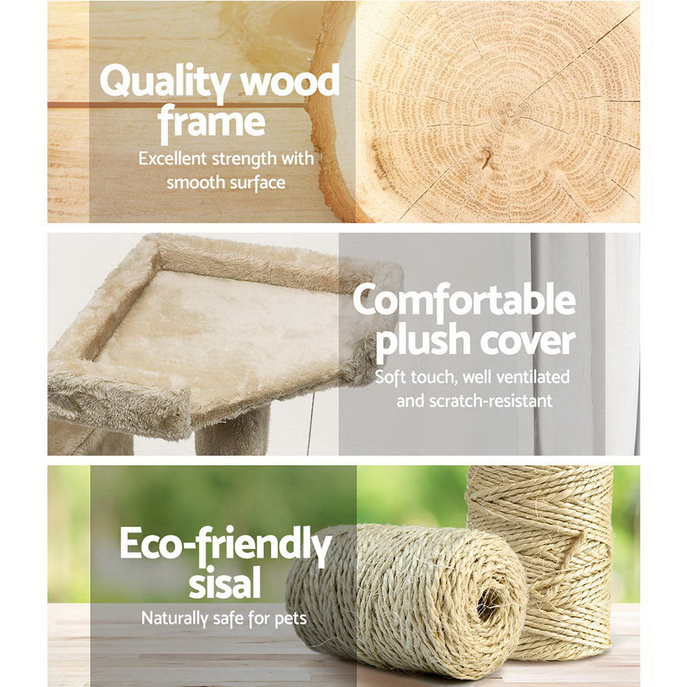 NNEDSZ Cat Tree 180cm Trees Scratching Post Scratcher Tower Condo House Furniture Wood Beige-3