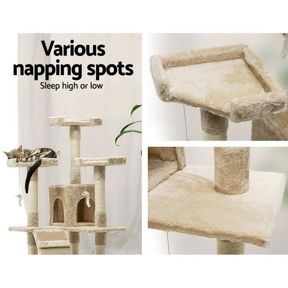 NNEDSZ Cat Tree 180cm Trees Scratching Post Scratcher Tower Condo House Furniture Wood Beige-4