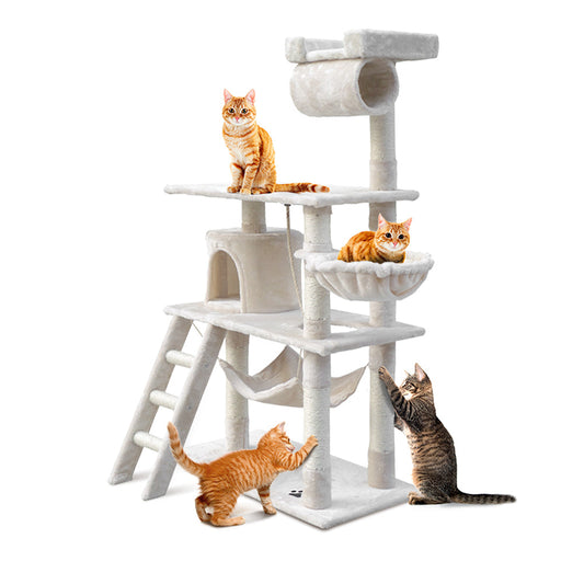 NNEDSZ Cat Tree 141cm Trees Scratching Post Scratcher Tower Condo House Furniture Wood Beige-0