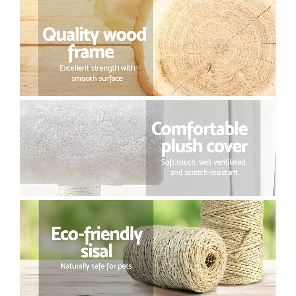 NNEDSZ Cat Tree 141cm Trees Scratching Post Scratcher Tower Condo House Furniture Wood Beige-3