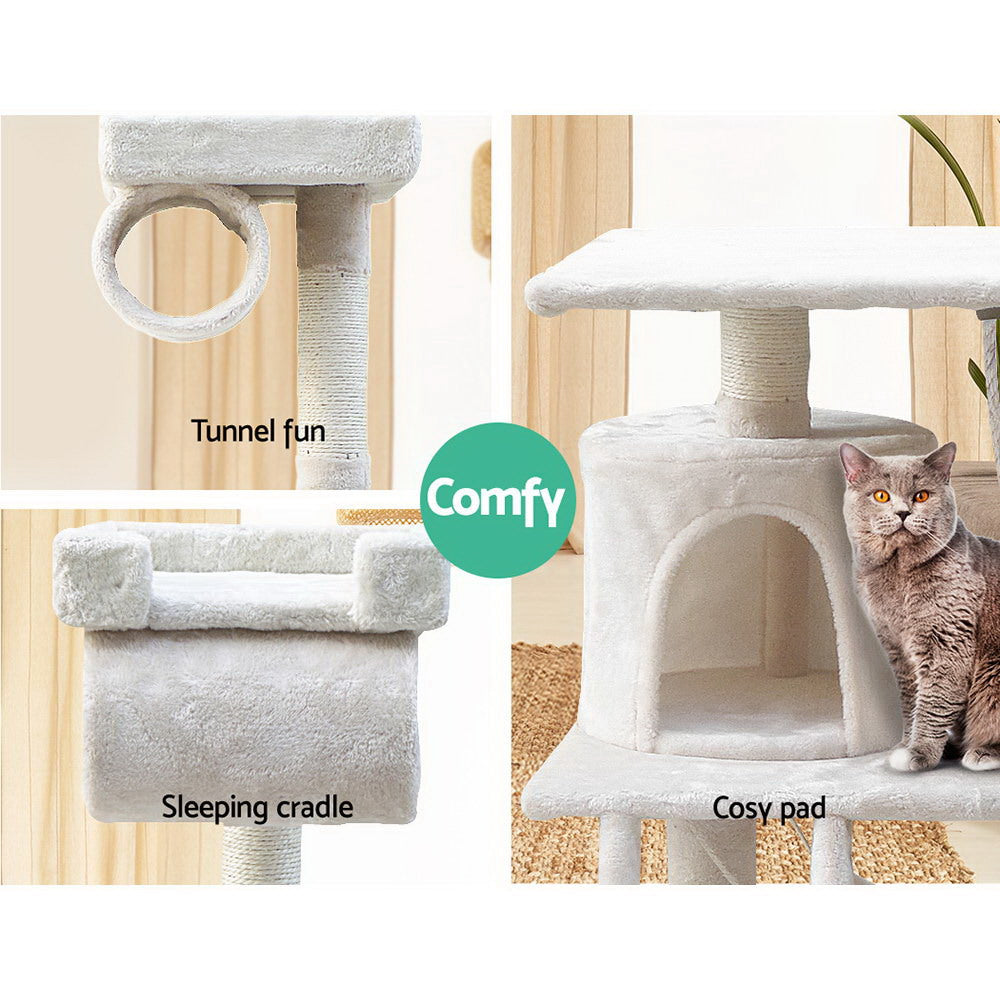 NNEDSZ Cat Tree 141cm Trees Scratching Post Scratcher Tower Condo House Furniture Wood Beige-4