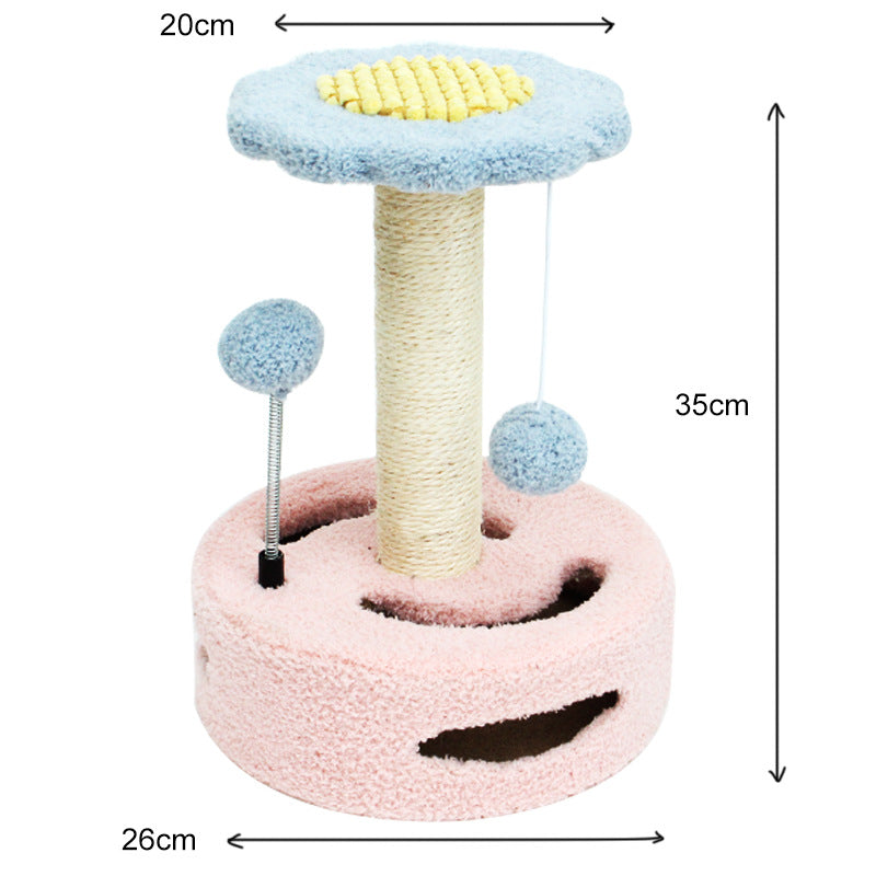 NNEDSZ Pink-blue Interactive Cat Scratching Post with Playful Ball Toys, Flower Design - 35cm Height, 26cm Base-0