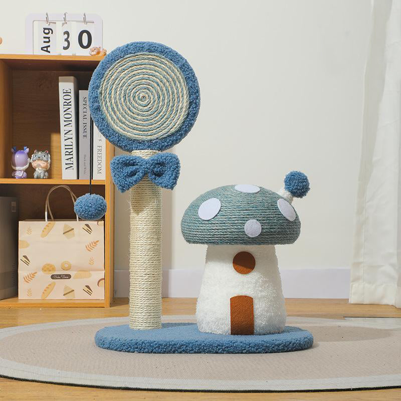 NNEDSZ Blue Durable Mushroom Cat Scratching Post - Anti-Slip, No Debris Cat Scratch Pad with Sofa Protection for Small Cats-0