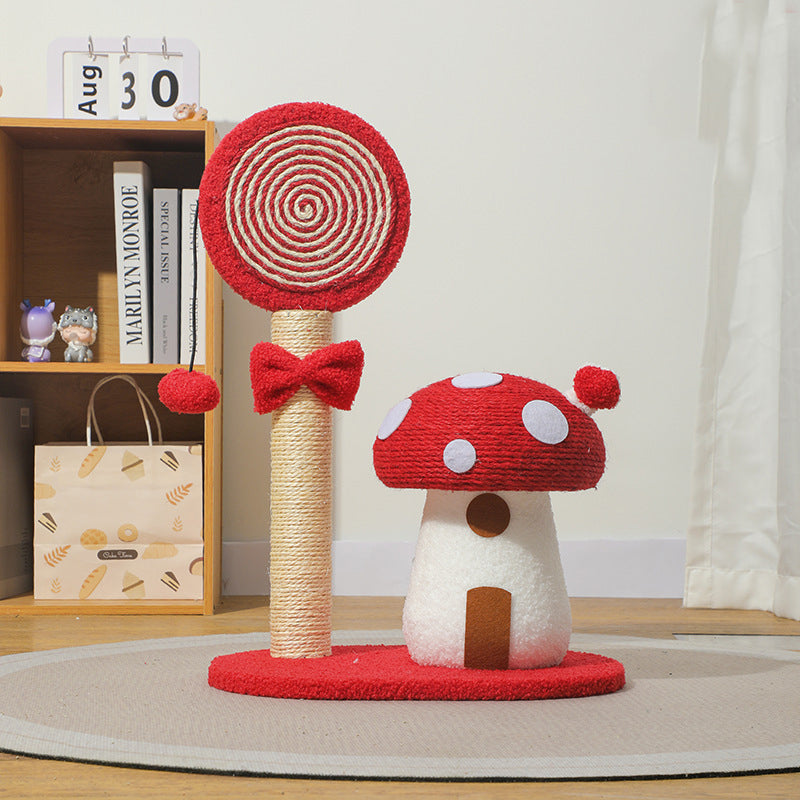 NNEDSZ Red Durable Mushroom Cat Scratching Post - Anti-Slip, No Debris Cat Scratch Pad with Sofa Protection for Small Cats-0
