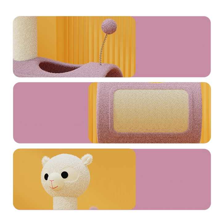 NNEDSZ Yellow Chicken-Theme Cat Tree with Tunnel - Multi-Functional Cat Scratching Post and Playhouse-1