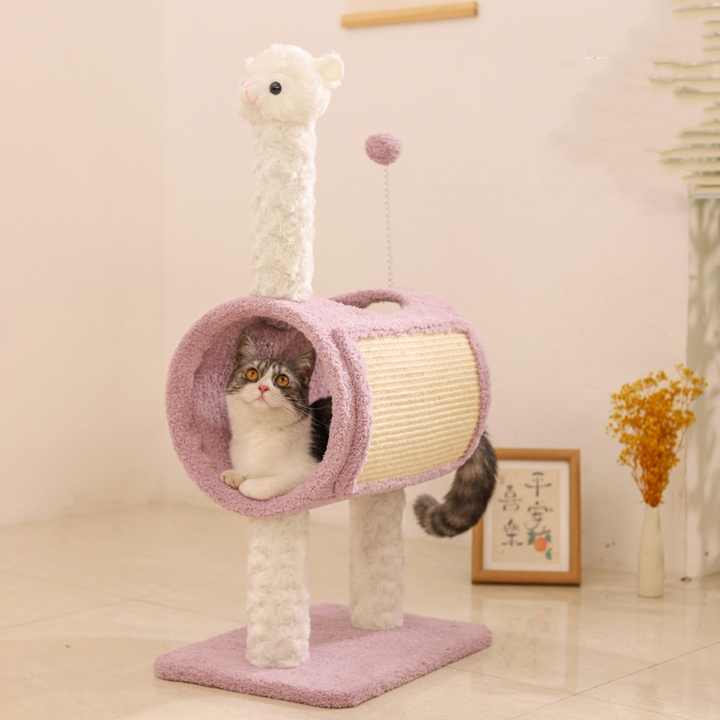 NNEDSZ Yellow Chicken-Theme Cat Tree with Tunnel - Multi-Functional Cat Scratching Post and Playhouse-3