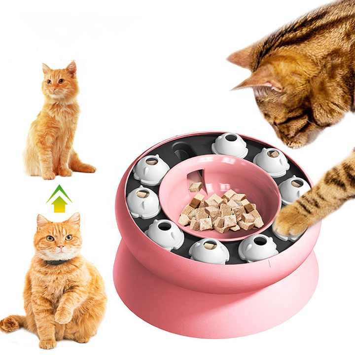 NNEDSZ Pink Interactive Slow Feeder Cat Bowl - 15° Tilt Design, Puzzle Feeder for Healthy Eating-0