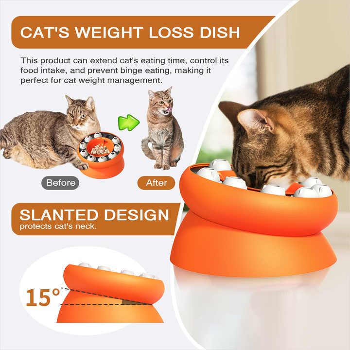 NNEDSZ Pink Interactive Slow Feeder Cat Bowl - 15° Tilt Design, Puzzle Feeder for Healthy Eating-2