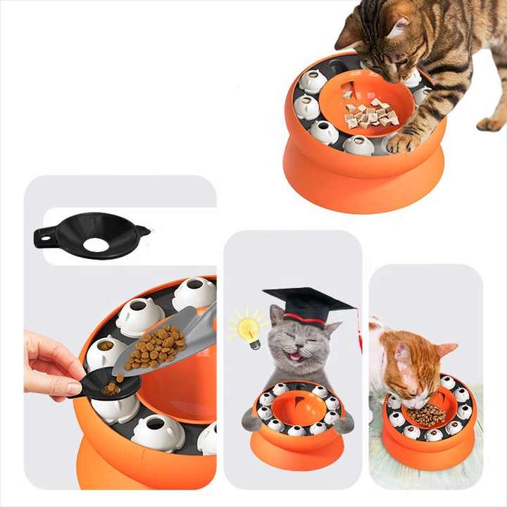 NNEDSZ Pink Interactive Slow Feeder Cat Bowl - 15° Tilt Design, Puzzle Feeder for Healthy Eating-3