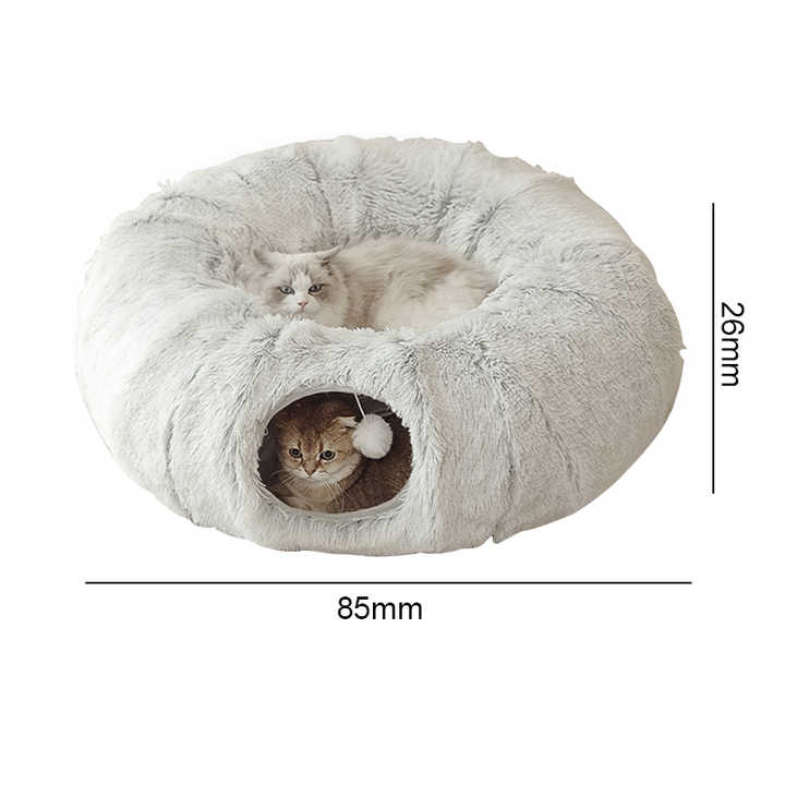 NNEDSZ Grey Luxury Plush Cat Bed with Hidden Tunnel - Soft Round Pet Bed for Cats and Small Dogs-1