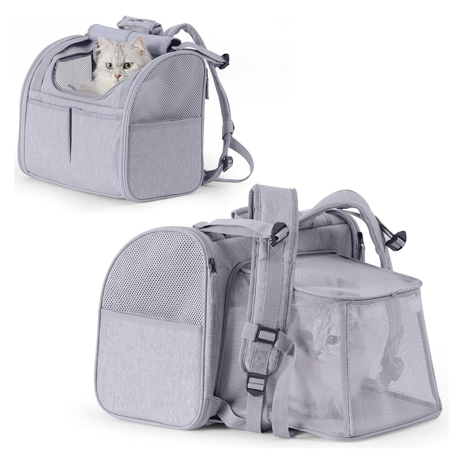 NNEDSZ Grey Pet Carrier Backpack - Comfortable and Stylish for Cats and Small Dogs-0