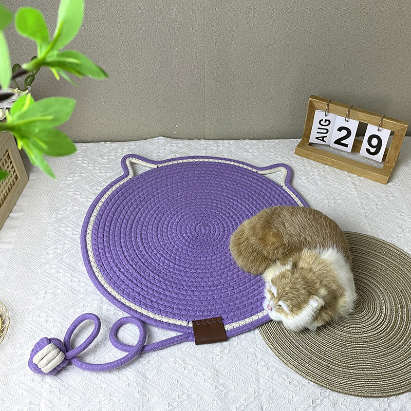 NNEDSZ 3 Pcs Purple Durable Cat Scratching Mat with Attached Toy Ball – Washable and Multi-Functional, Ideal for Cats' Scratching and Sleeping – 50cm Diameter-2