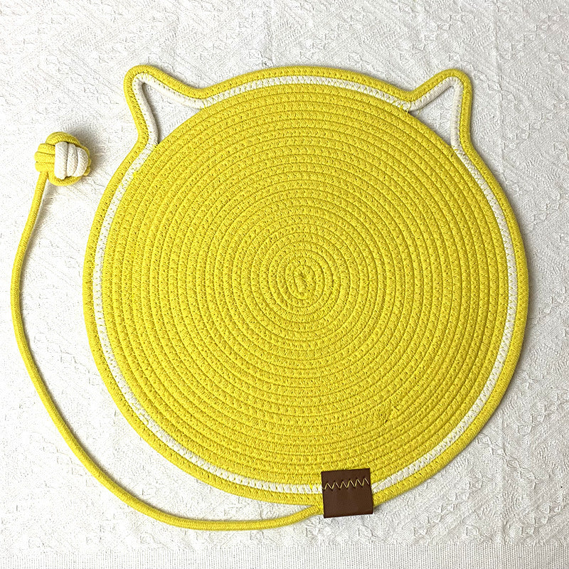 NNEDSZ 3 Pcs Yellow Durable Cat Scratching Mat with Attached Toy Ball - Washable and Multi-Functional, Ideal for Cats' Scratching and Sleeping - 50cm Diameter-0