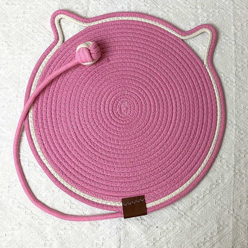 NNEDSZ 3 Pcs Pink Durable Cat Scratching Mat with Attached Toy Ball - Washable and Multi-Functional, Ideal for Cats' Scratching and Sleeping - 50cm Diameter-0