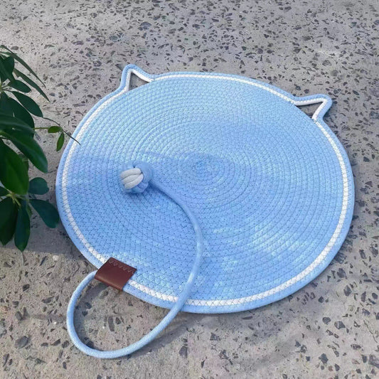 NNEDSZ 3 Pcs Blue Durable Cat Scratching Mat with Attached Toy Ball - Washable and Multi-Functional, Ideal for Cats' Scratching and Sleeping - 50cm Diameter-0