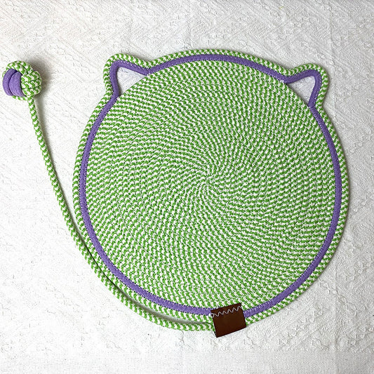 NNEDSZ 3 Pcs Green Durable Cat Scratching Mat with Attached Toy Ball - Washable and Multi-Functional, Ideal for Cats' Scratching and Sleeping - 50cm Diameter-0