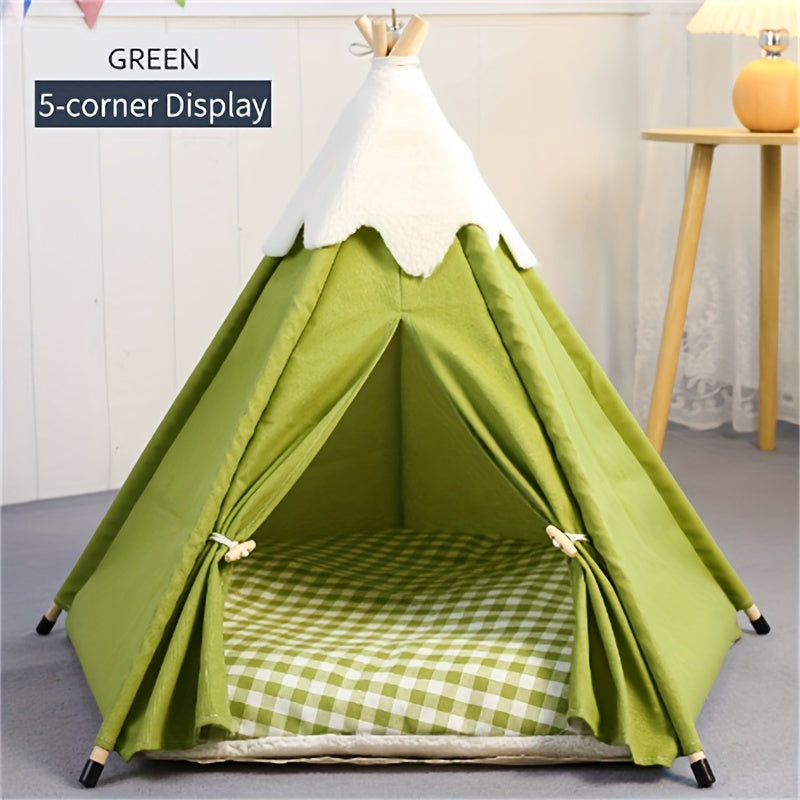 NNETM Wooden Cat Villa Tent with Bed-1