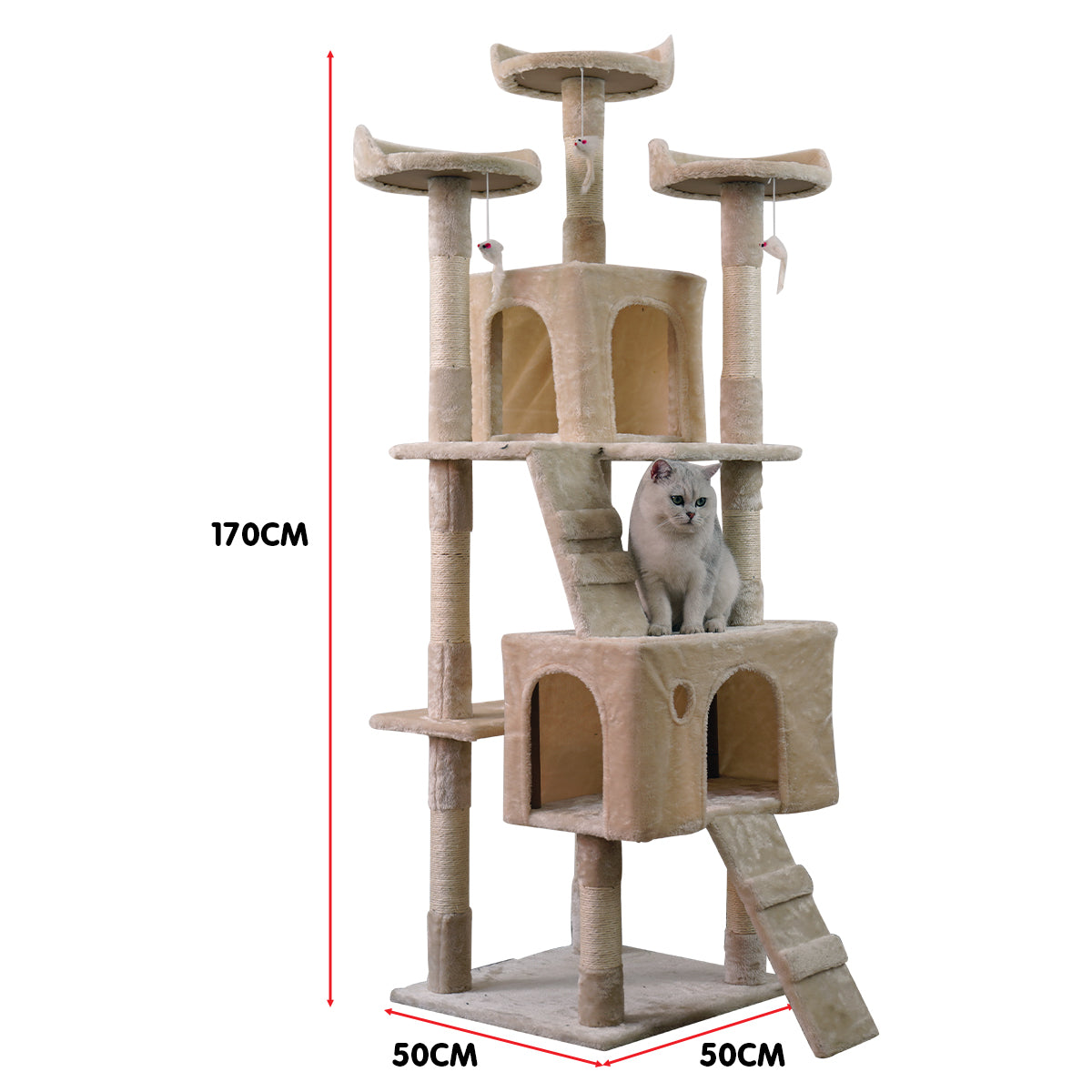 NNEDPE 170cm Cat Tree Scratching Post - Beige-2