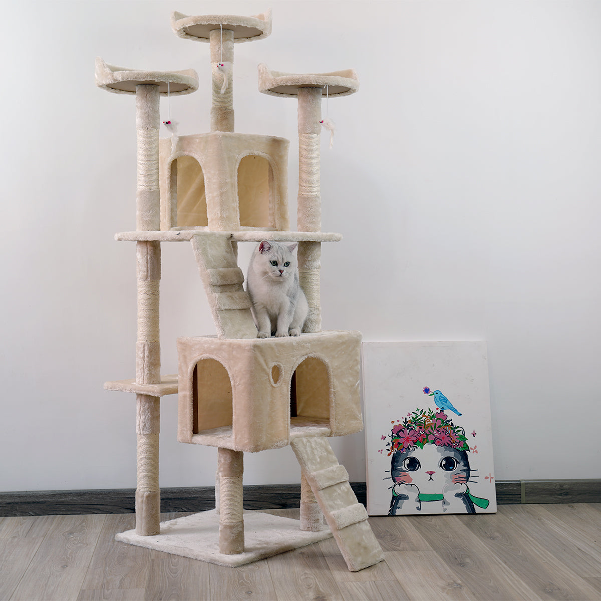 NNEDPE 170cm Cat Tree Scratching Post - Beige-3