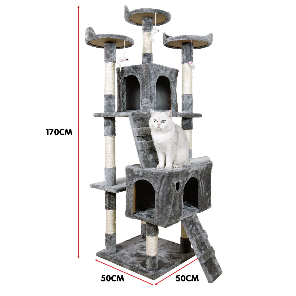 NNEDPE 170cm Cat Tree Scratching Post - Silver Grey-3
