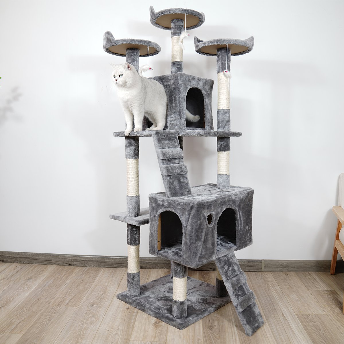 NNEDPE 170cm Cat Tree Scratching Post - Silver Grey-4